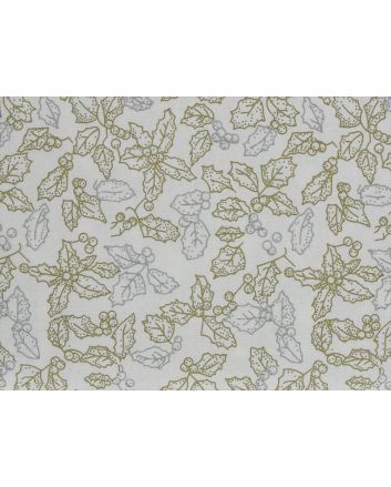 Metallic Foil Christmas Cotton, Holly Outline, Ivory