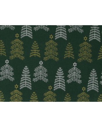 Metallic Foil Christmas Cotton, Star Trees, Green