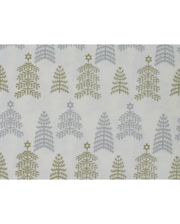 Metallic Foil Christmas Cotton, Star Trees, Ivory
