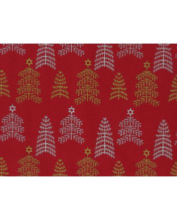 Metallic Foil Christmas Cotton, Star Trees, Red