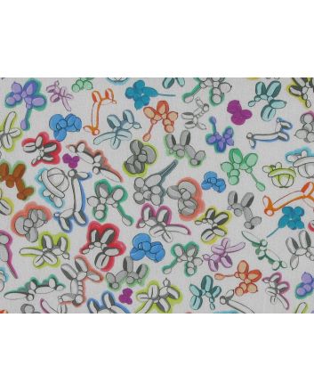 Mini Balloon Animals Cotton Print, White