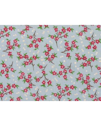 Mini Blossom Polycotton Print, Blue and Red