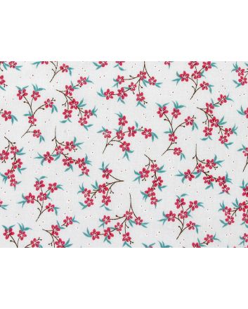 Mini Blossom Polycotton Print, White and Red