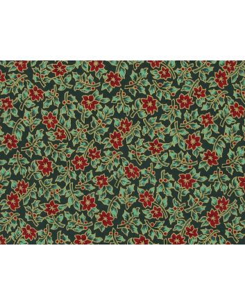 Mini Christmas Poinsettia Cotton Print, Green