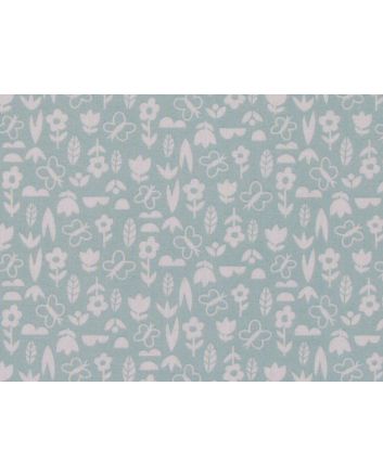 Mini Floral Garden Polycotton Print, Baby Blue