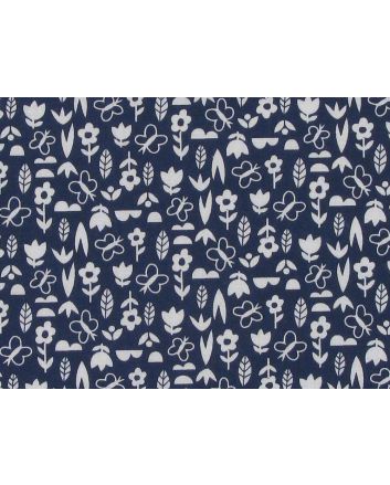 Mini Floral Garden Polycotton Print, Navy