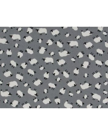Mini Sheep Meadow Cotton Poplin Print, Grey