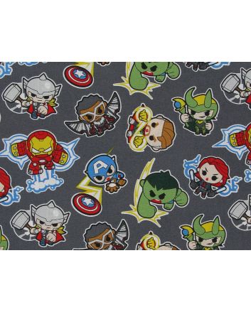 Mini Super Heros Cotton Print, Grey