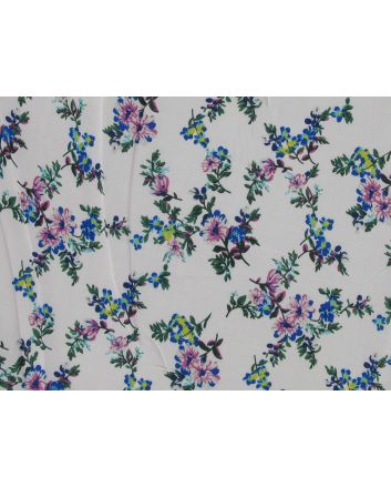 Narcissus Flower Viscose Print, Pink and Blue