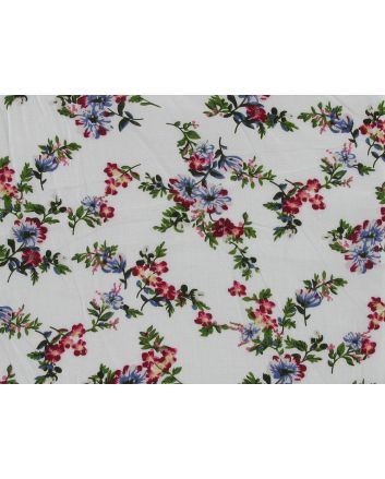 Narcissus Flower Viscose Print, Red and Blue
