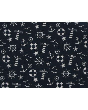 Nautical Motif Cotton Poplin Print, Navy