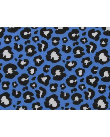 Neon Safari Polycotton Print, Leopard, Blue