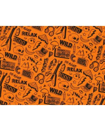 Neon Skate Doodle Cotton Jersey, Orange