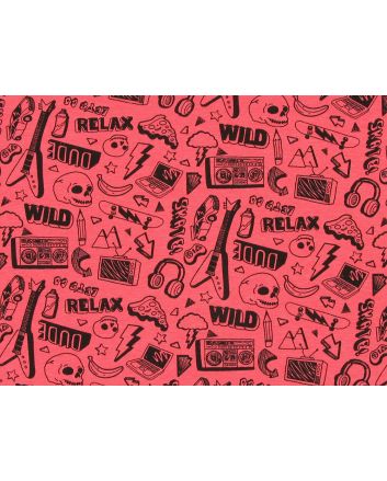 Neon Skate Doodle Cotton Jersey, Pink