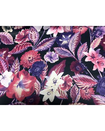 Painted Florals Heavyweight Printed Satin, Black