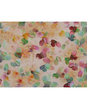 Painted Leaves Digital Print Viscose, Cream