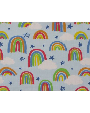 Painted Rainbow Star Polycotton Print, Sky