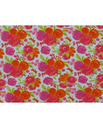 Painted Rose Bunch Cotton Jersey, Sky
