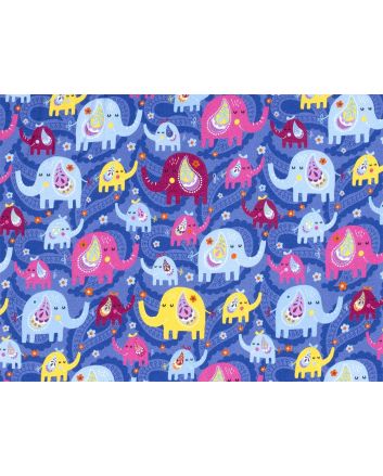 Paisley Elephant Cotton Jersey, Blue