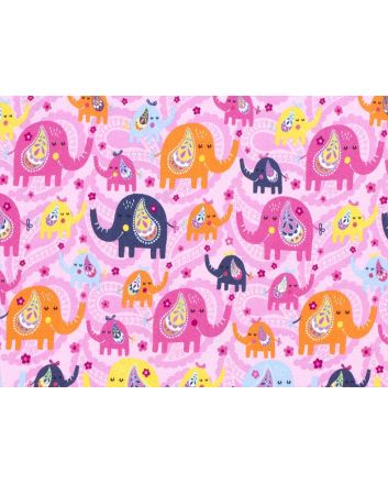Paisley Elephant Cotton Jersey, Light Pink