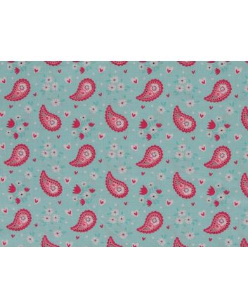 Paisley Hearts Cotton Print, Aqua