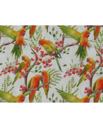 Parrot Tree Cotton Print, White