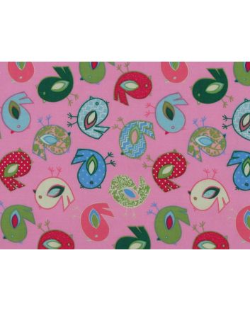 Patchwork Birds Cotton Print, Pink
