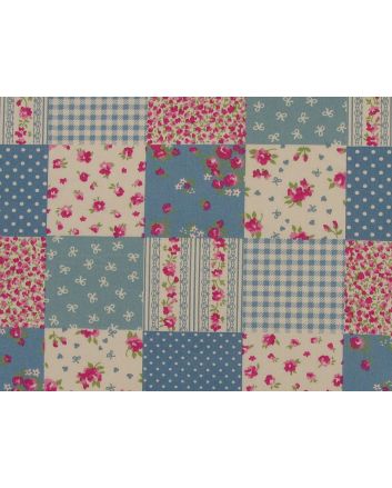 Patchwork Rose Cotton Poplin Print, Blue