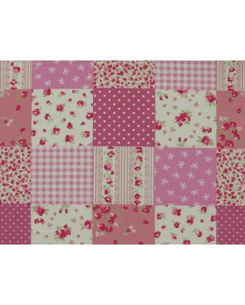 Patchwork Rose Cotton Poplin Print, Pink