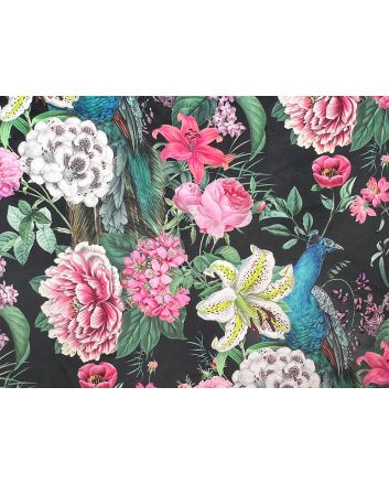 Peacock Blossom Printed Velvet, Black