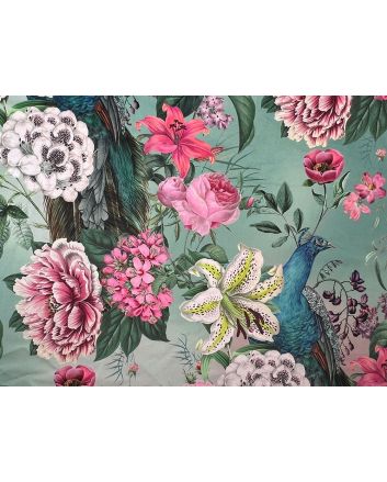 Peacock Blossom Printed Velvet, Duck Egg