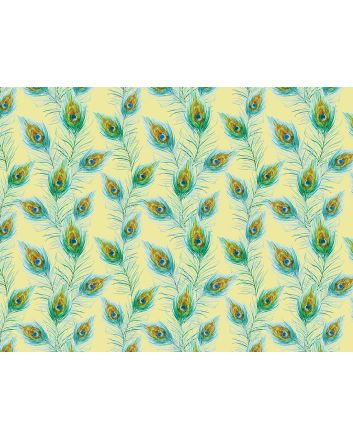 Peacock Feather Flow Cotton Print, Beige