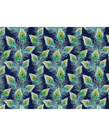 Peacock Feather Flow Cotton Print, Navy
