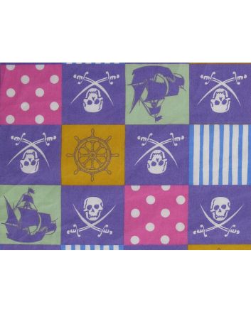 Pirates Patch Cotton Poplin Print, Purple