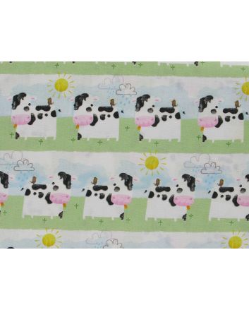 Playful Farm Cotton Print, Cow Field