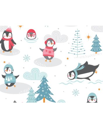 Polar Pals Christmas Cotton Print, Penguin Island