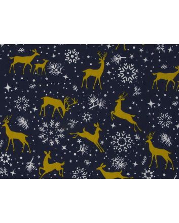 Prancing Reindeers Christmas Polycotton, Navy