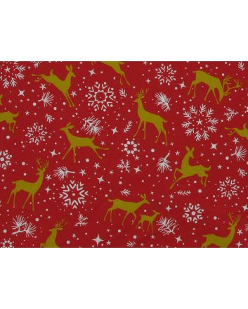Prancing Reindeers Christmas Polycotton, Red