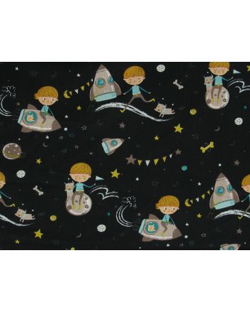 Prince in Space Organic GOTS Cotton Poplin, Black