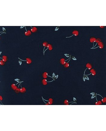 Printed Cherry Cotton Poplin, Navy