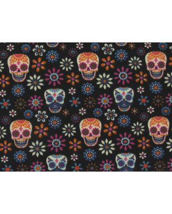 Psychedelic Floral Skulls Polycotton, Black