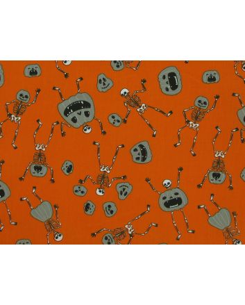 Pumpkin Skeletons Halloween Polycotton, Orange