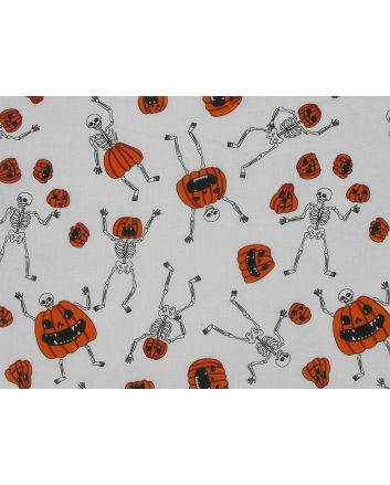 Pumpkin Skeletons Halloween Polycotton, White