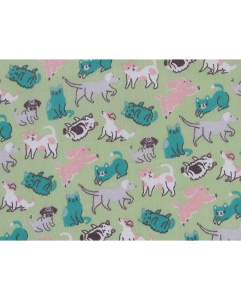 Puppies and Kittens Polycotton Print, Mint