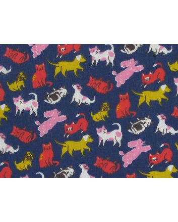 Puppies and Kittens Polycotton Print, Navy