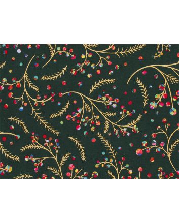 Rainbow Christmas Metallic Cotton Print, Berries, Green