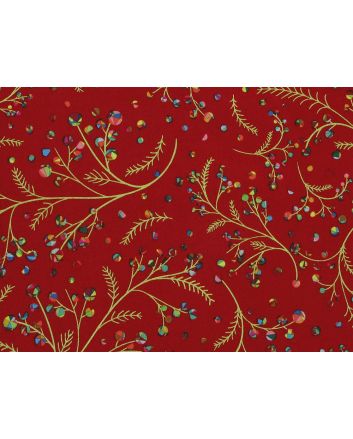 Rainbow Christmas Metallic Cotton Print, Berries, Red