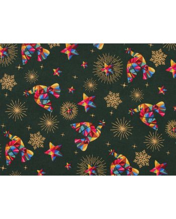  Rainbow Christmas Metallic Cotton Print, Doves, Green
