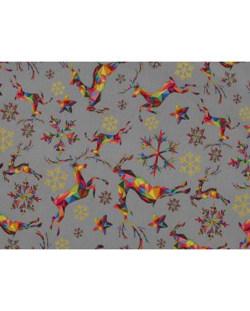 Rainbow Christmas Metallic Cotton Print, Reindeer, Silver