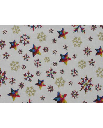 Rainbow Christmas Metallic Cotton Print, Snowflake, Cream
